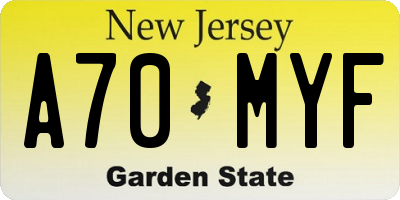 NJ license plate A70MYF