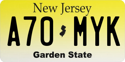 NJ license plate A70MYK