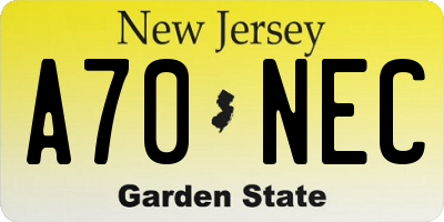 NJ license plate A70NEC