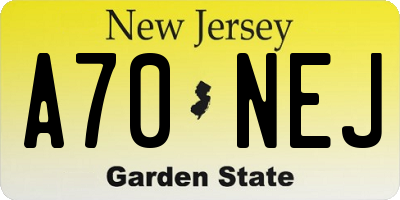 NJ license plate A70NEJ
