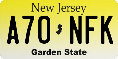 NJ license plate A70NFK