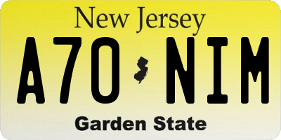 NJ license plate A70NIM