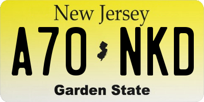 NJ license plate A70NKD