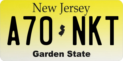 NJ license plate A70NKT