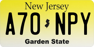 NJ license plate A70NPY