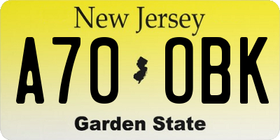 NJ license plate A70OBK