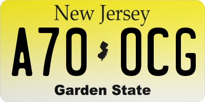NJ license plate A70OCG