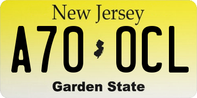 NJ license plate A70OCL