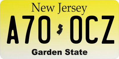 NJ license plate A70OCZ