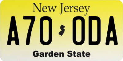 NJ license plate A70ODA