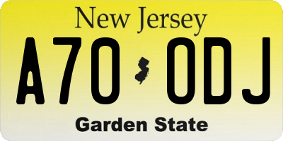 NJ license plate A70ODJ