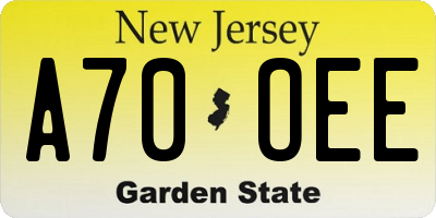 NJ license plate A70OEE