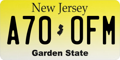 NJ license plate A70OFM