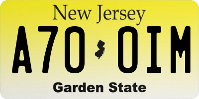 NJ license plate A70OIM