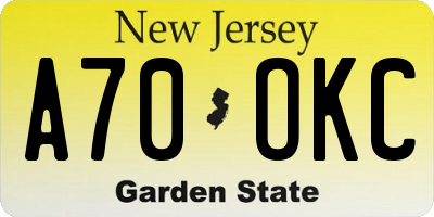NJ license plate A70OKC