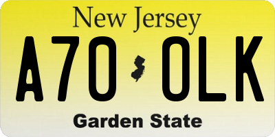 NJ license plate A70OLK