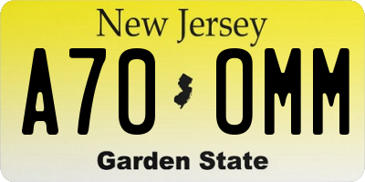 NJ license plate A70OMM