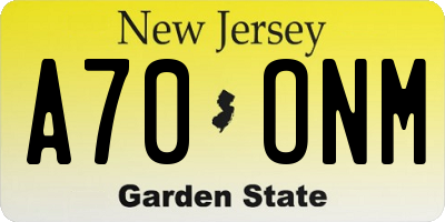 NJ license plate A70ONM