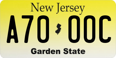 NJ license plate A70OOC