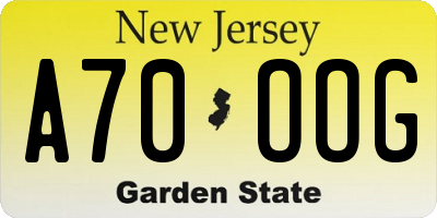 NJ license plate A70OOG