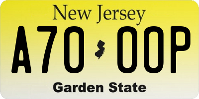 NJ license plate A70OOP