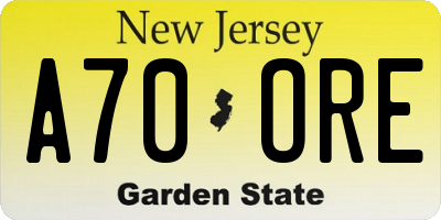 NJ license plate A70ORE