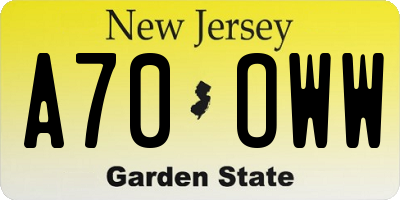 NJ license plate A70OWW