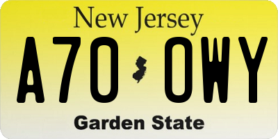 NJ license plate A70OWY