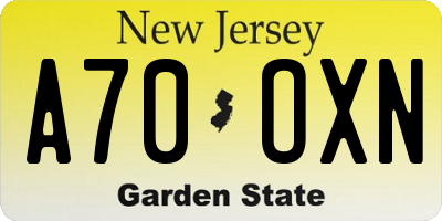 NJ license plate A70OXN