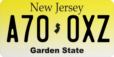 NJ license plate A70OXZ