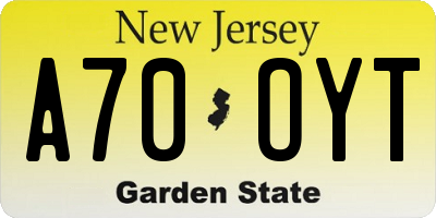 NJ license plate A70OYT
