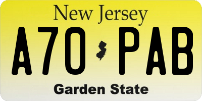 NJ license plate A70PAB