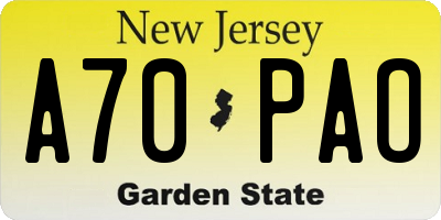 NJ license plate A70PAO