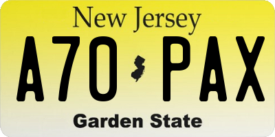 NJ license plate A70PAX