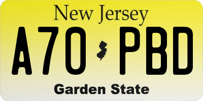 NJ license plate A70PBD