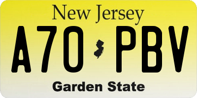 NJ license plate A70PBV