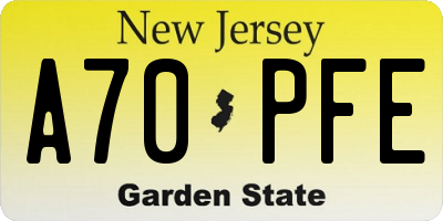 NJ license plate A70PFE