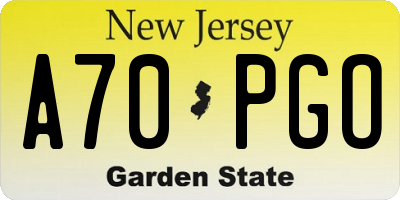 NJ license plate A70PGO