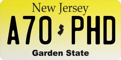 NJ license plate A70PHD