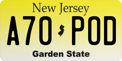 NJ license plate A70POD