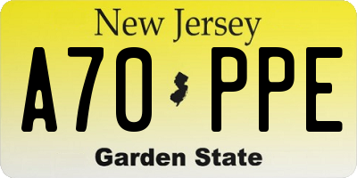 NJ license plate A70PPE