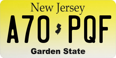 NJ license plate A70PQF