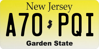 NJ license plate A70PQI