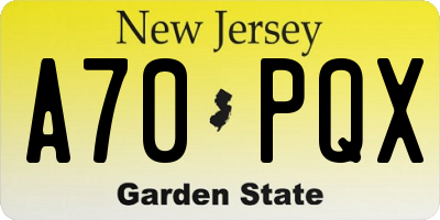 NJ license plate A70PQX