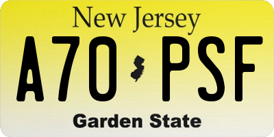 NJ license plate A70PSF