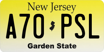 NJ license plate A70PSL