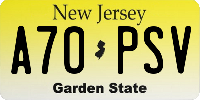 NJ license plate A70PSV