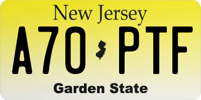 NJ license plate A70PTF