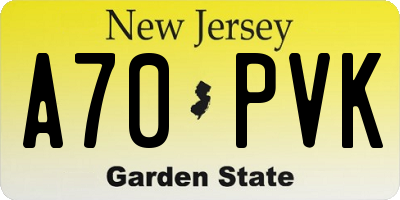 NJ license plate A70PVK