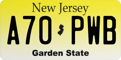 NJ license plate A70PWB